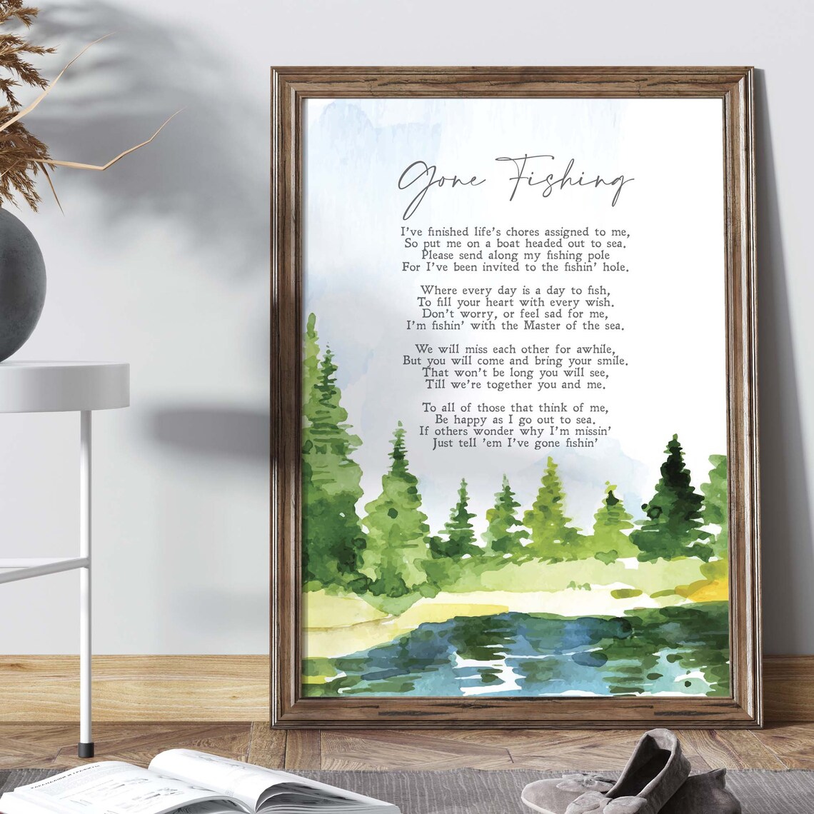 Gone Fishing Sympathy Art Print, Bereavement Quote - Image 2