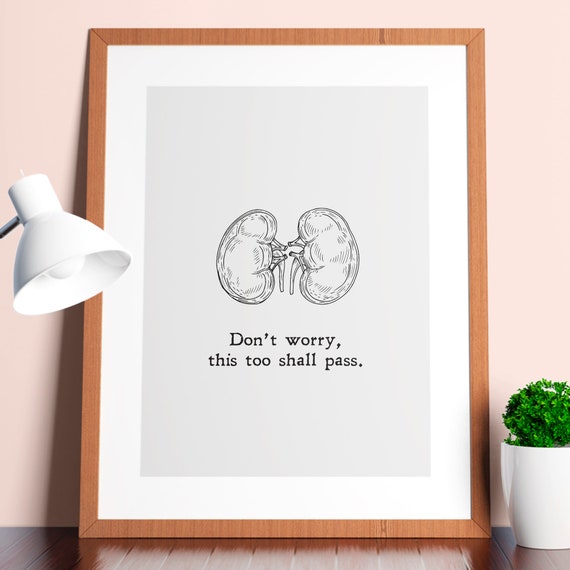 This Too Shall Pass Kidney Joke Doctor Nephrologist Kidney Funny Humor Wall Art Print Gift Instant