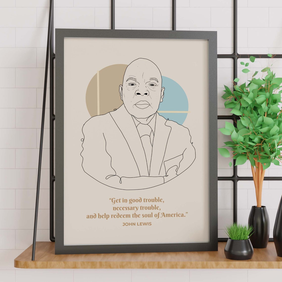 John Lewis Good Trouble Quote Line Art Portrait Civil Rights Poster