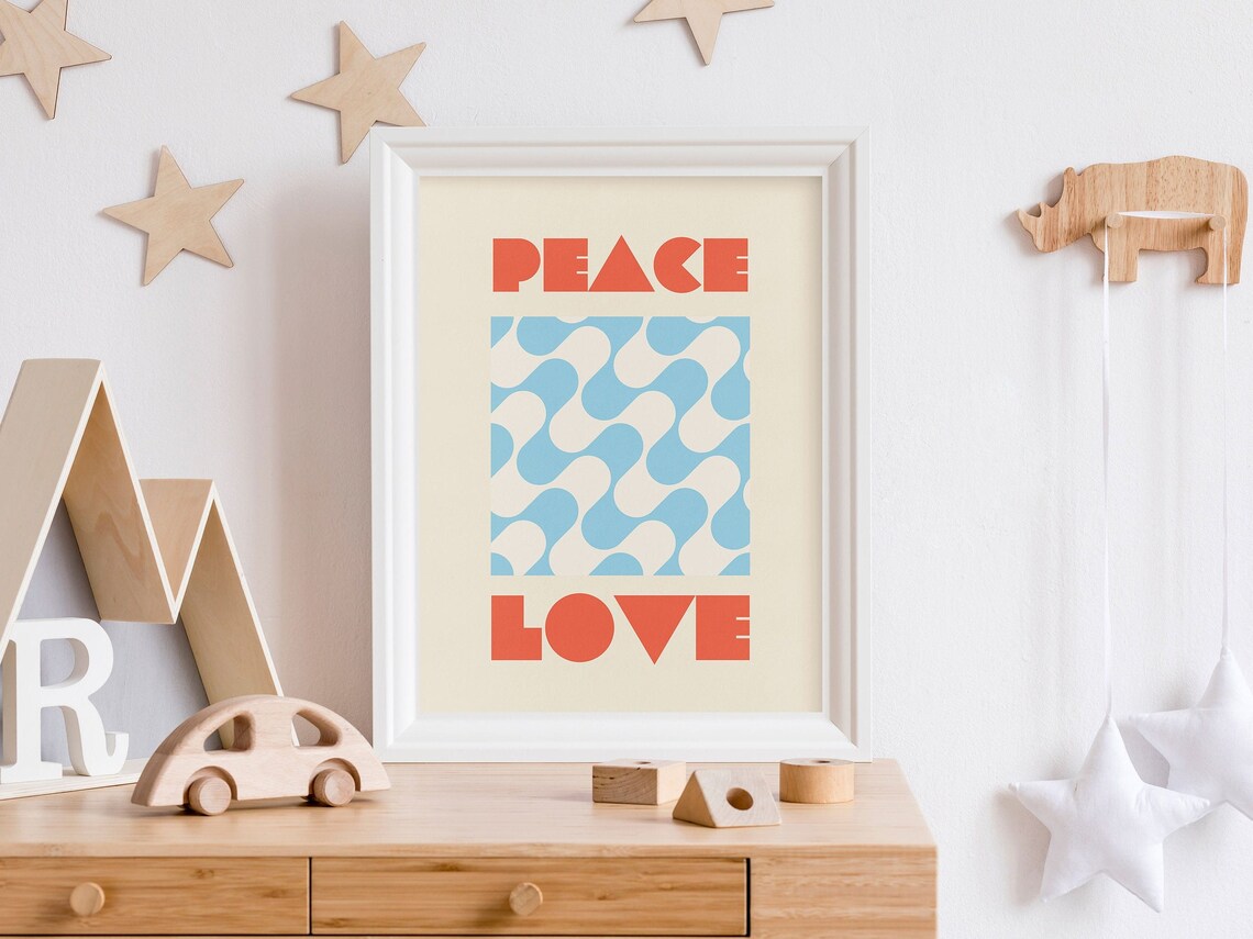 Peace Love Kids Room Abstract Squiggles Art Print - Image 5
