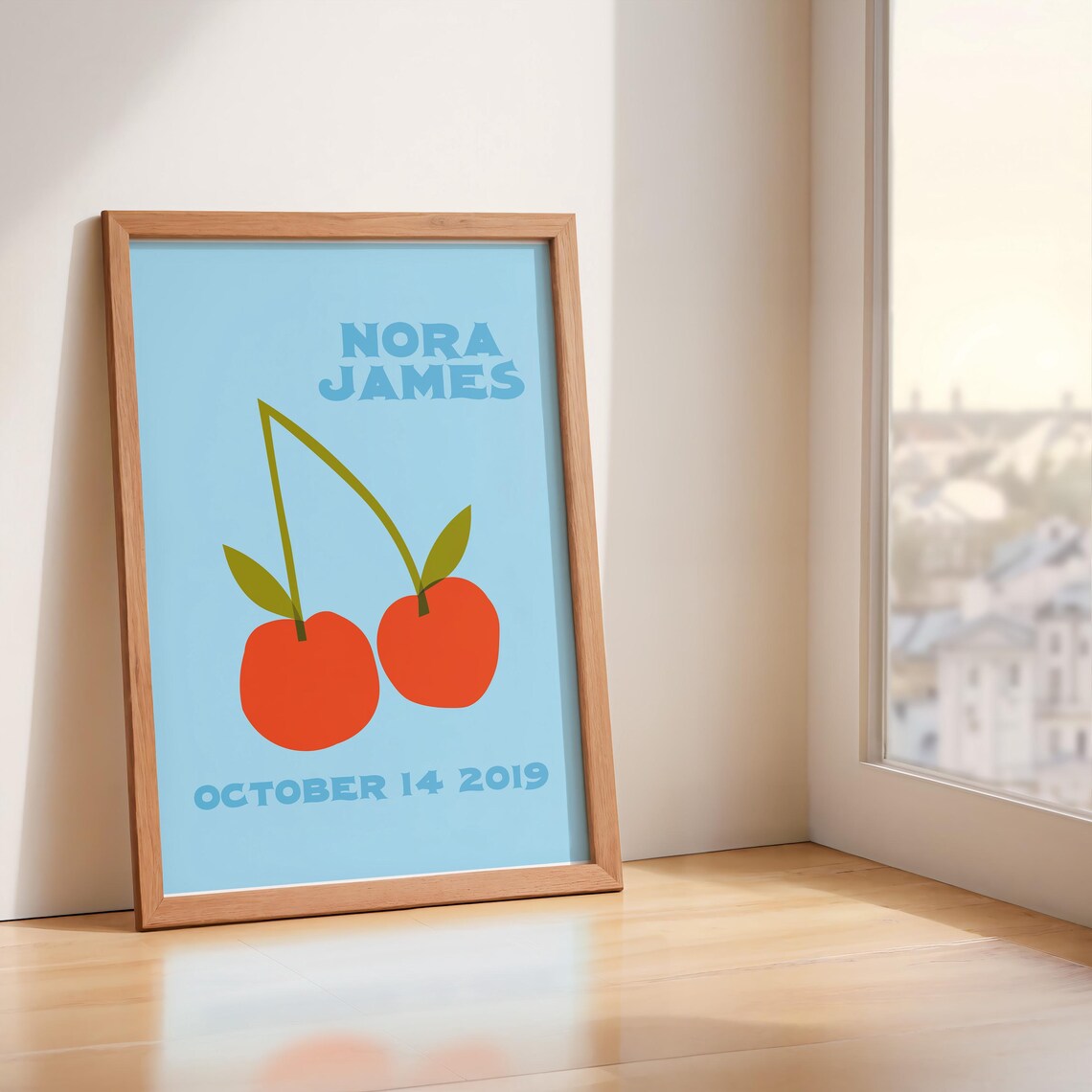 Custom Name Cherries Birthdate Kids Art Print - Image 4