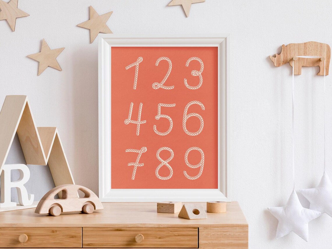 White Rope Numbers 1 To 9 Burnt Orange Kids Counting Art Poster - Image 4