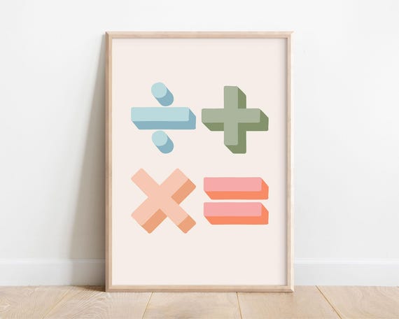 Pastel Math Poster Kids Wall Art Modern Nursery Decor Scandi Playroom Print Toddler Classroom Montessori Preschool Cute Math Symbols