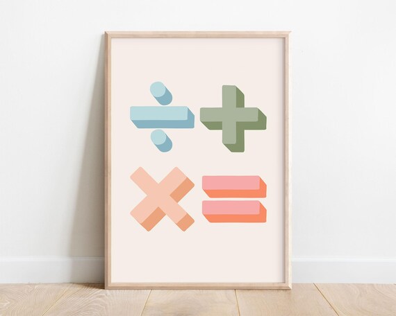 Pastel Math Symbols Poster Kids Classroom Nursery Learning Decor Art