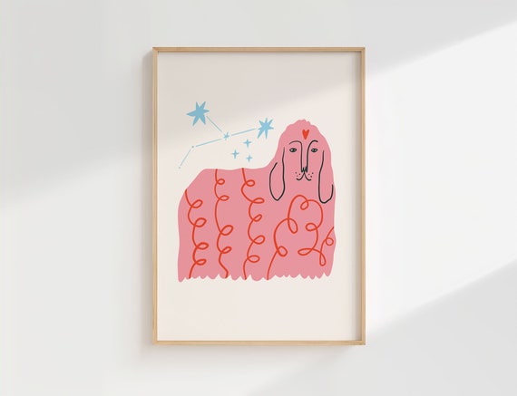 Pink Dog Print, Boho Nursery Art Poster