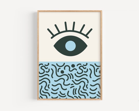 Abstract Kids Art Print Retro Playroom Poster Cool Wall Art For Toddlers Blue Nursery Decor Colorful Doodle Drawing