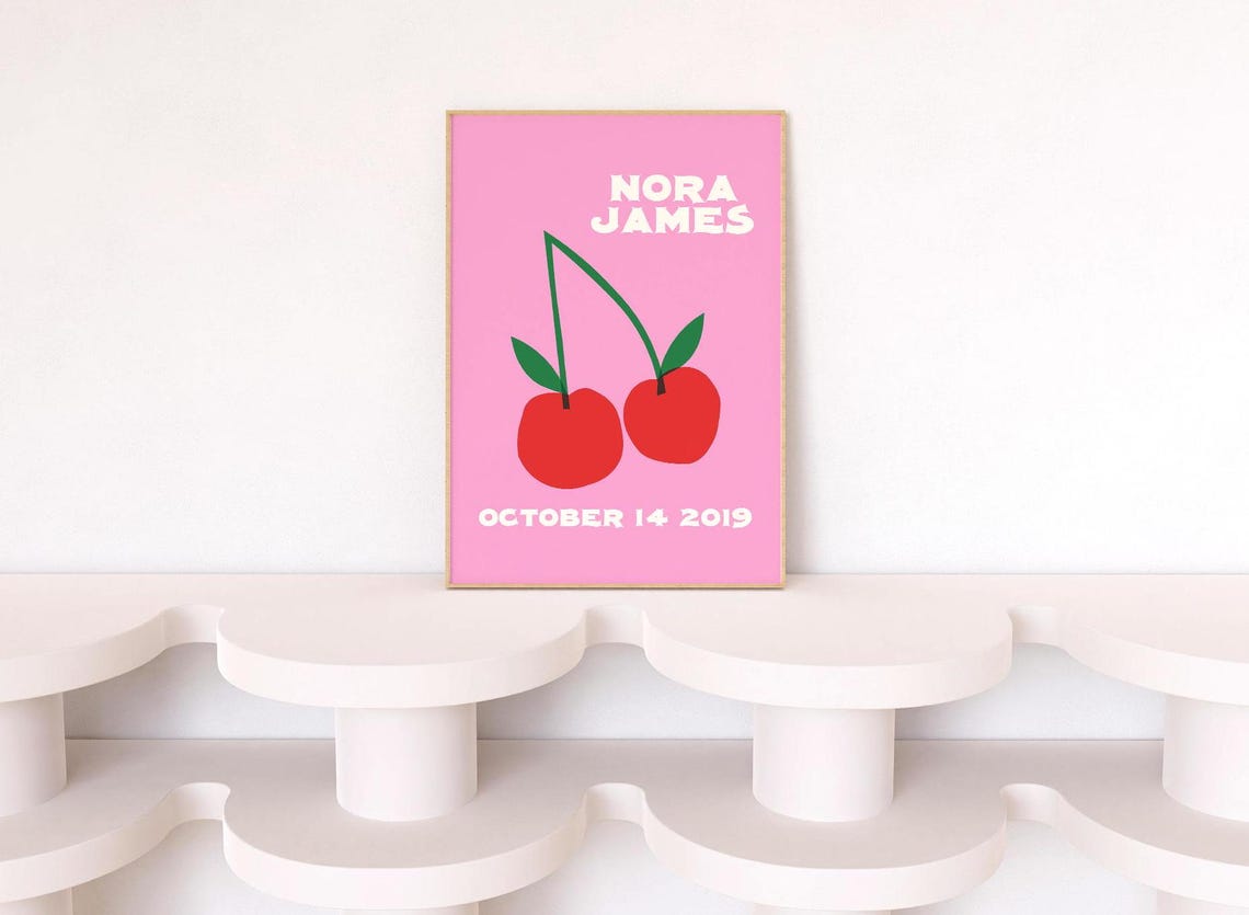 Nora James Personalized Name Birthdate Cherry Nursery Poster - Image 5