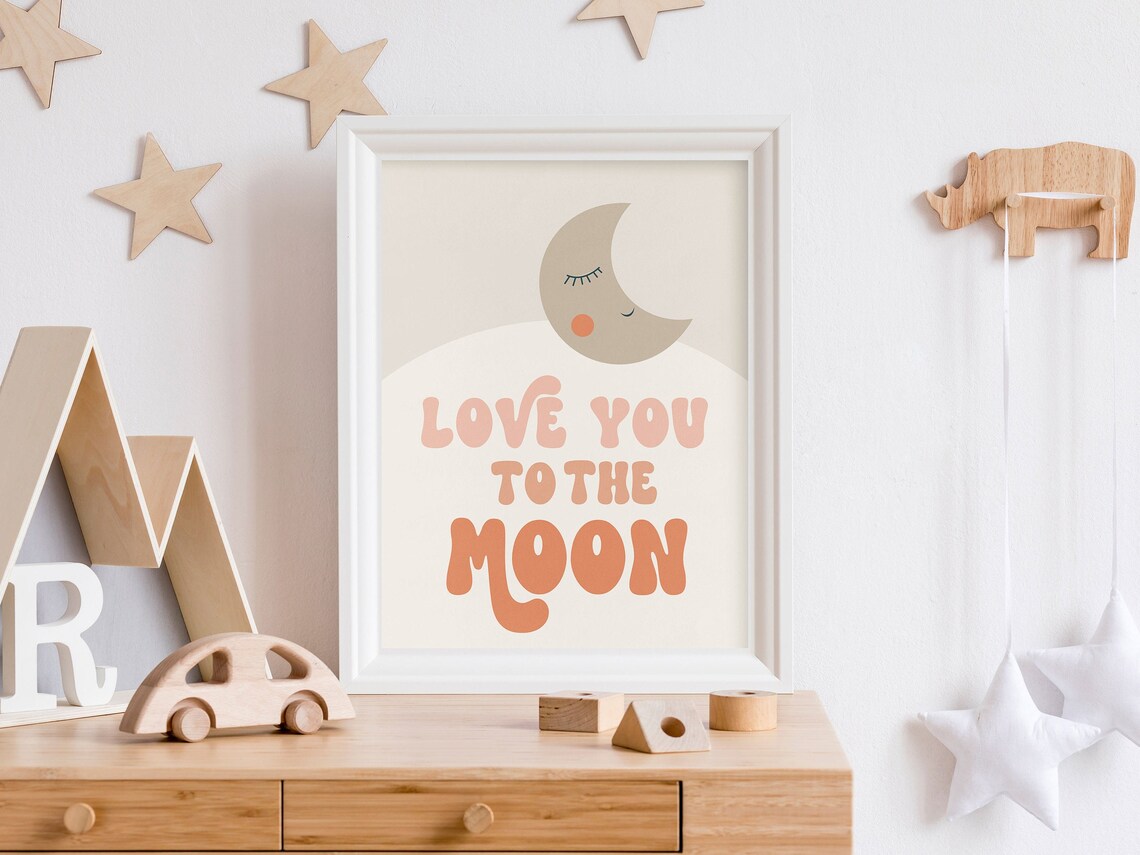 Boho Kids Moon Poster, Pink Nursery Decor - Image 3