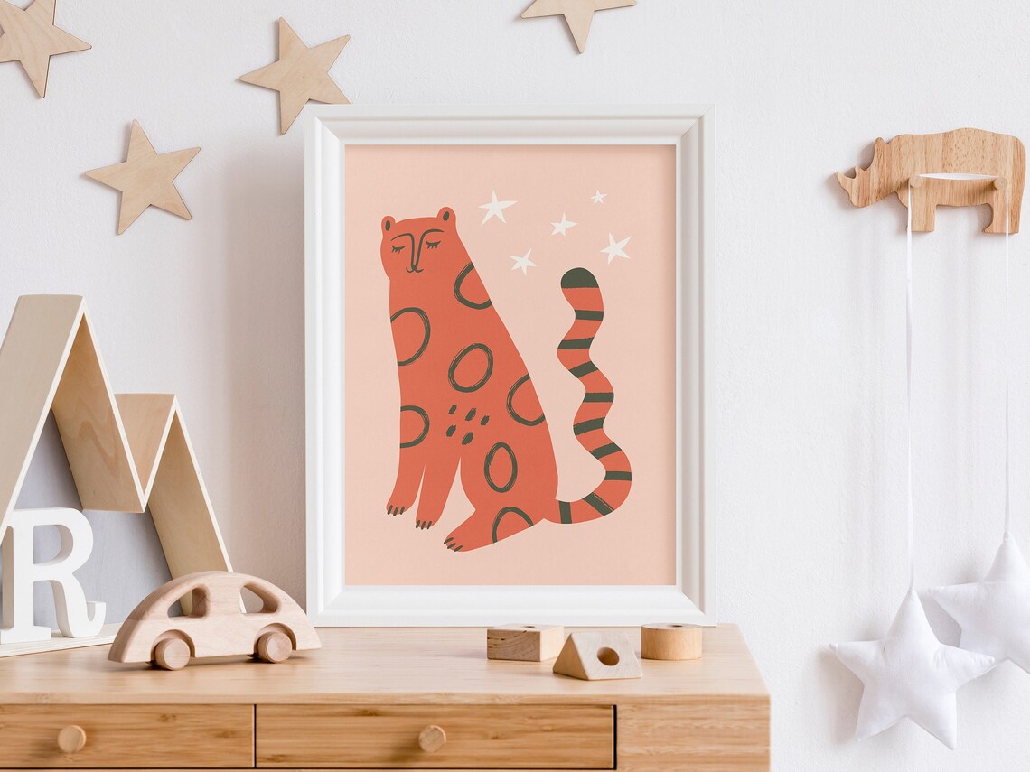 Orange Cat Print, Boho Kids Room Poster - Image 5