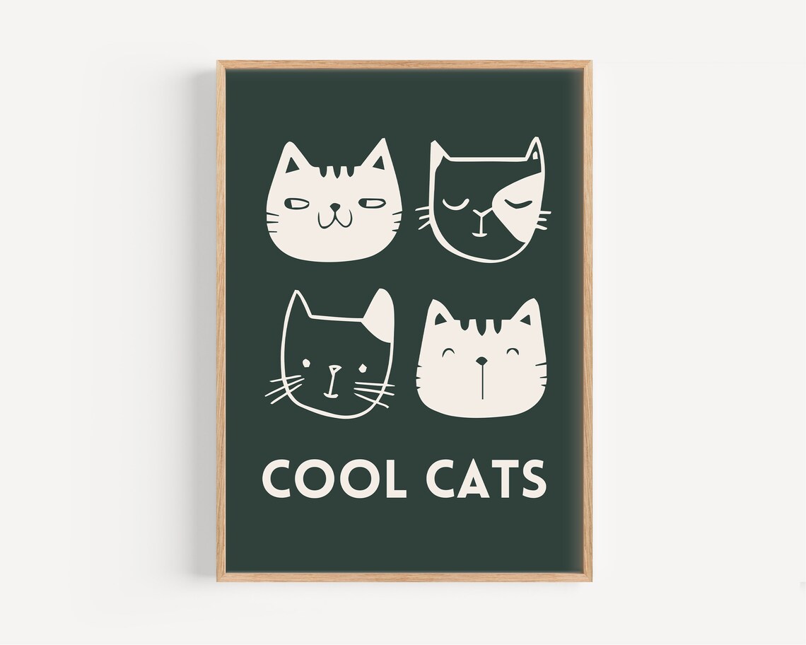 Cool Cat Print Retro Nursery Decor Art Print - Image 3