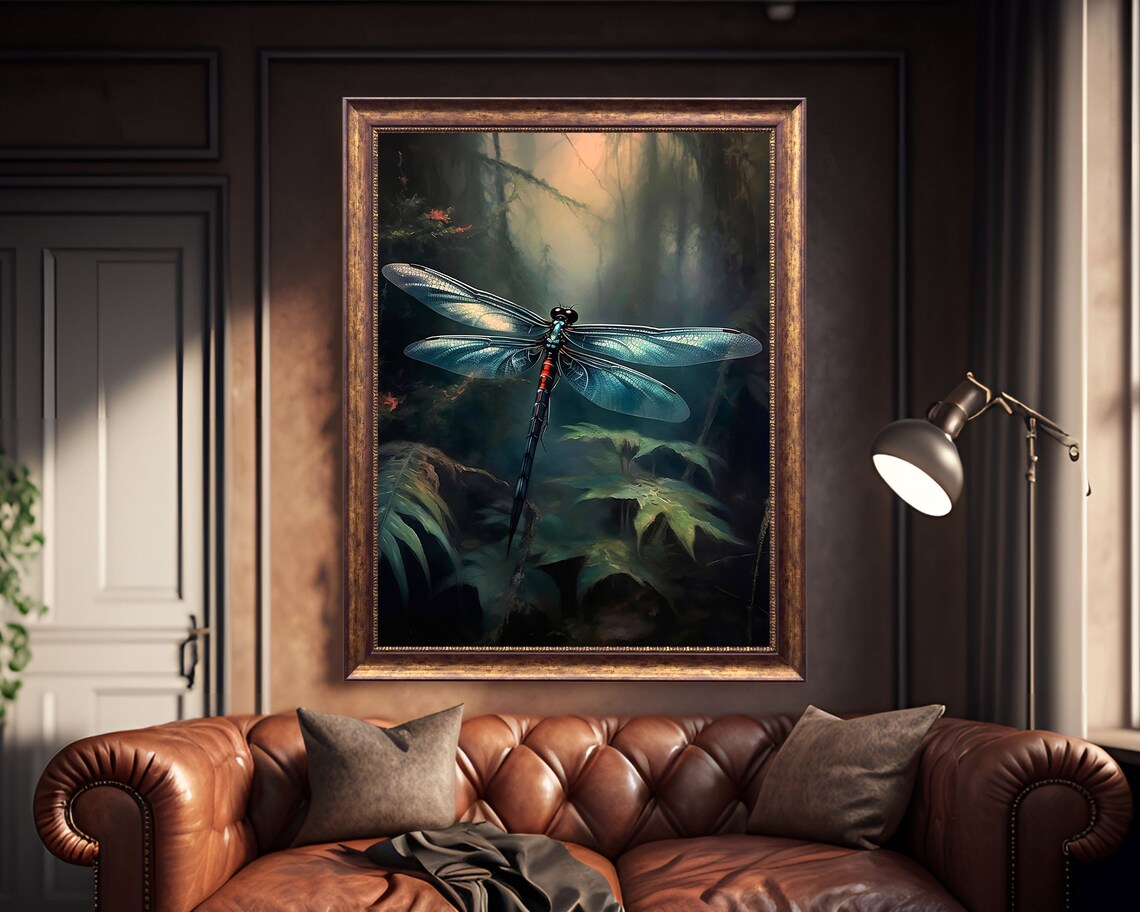 Black Dragonfly Botanical Oil-Painting-Style Print - Image 4