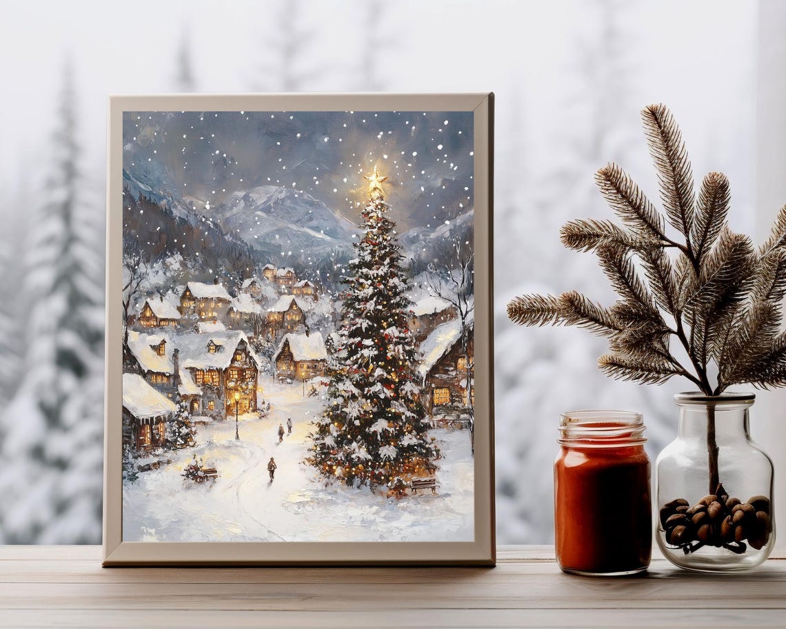 Christmas Village Winter Landscape Art Print - Image 3