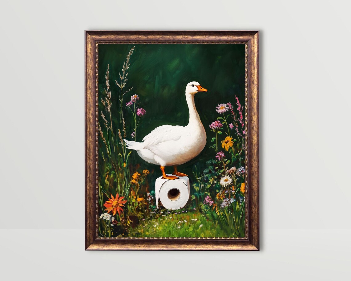 Goose And Toilet Paper Funny Bathroom Art Print