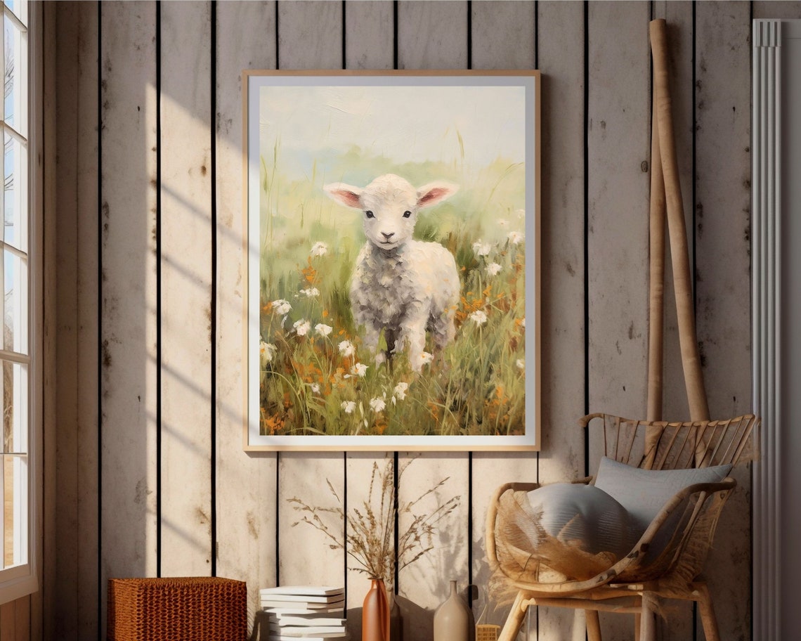 Vintage Lamb Oil-Painting-Style Art Print, Rustic Farmhouse - Image 4