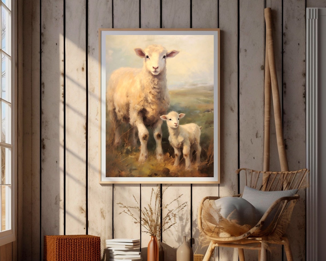 Sheep Vintage Oil Painting, Rustic Farmhouse Art Print - Image 4