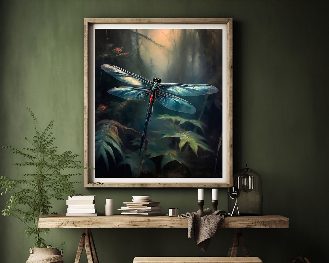 Black Dragonfly Botanical Oil-Painting-Style Print - Image 3