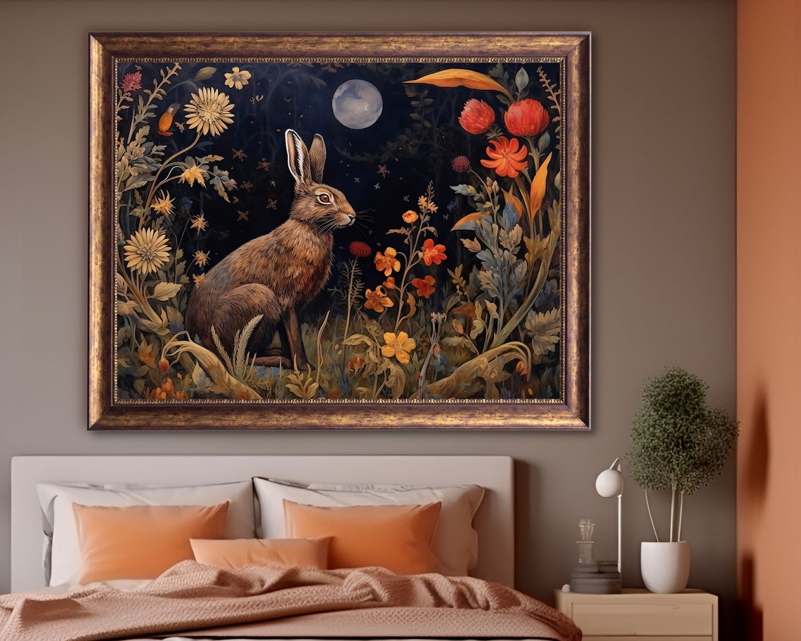 Hare And Moon Dark Botanical Gothic Art Print - Image 2