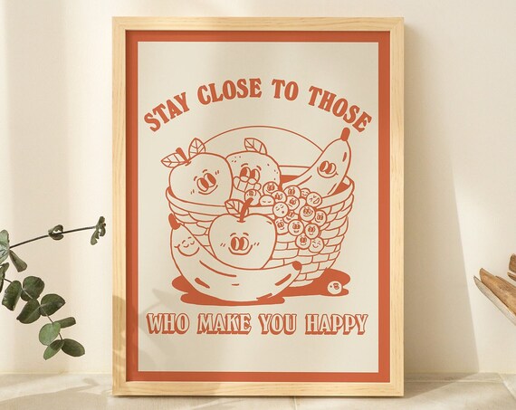 Retro Fruit Poster Burnt Orange Wall Decor Kitchen Wall Art Mid Century Poster Cottagecore Eclectic Minimalist Print