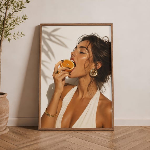 Modern Woman Citrus Portrait, Mediterranean Art Print