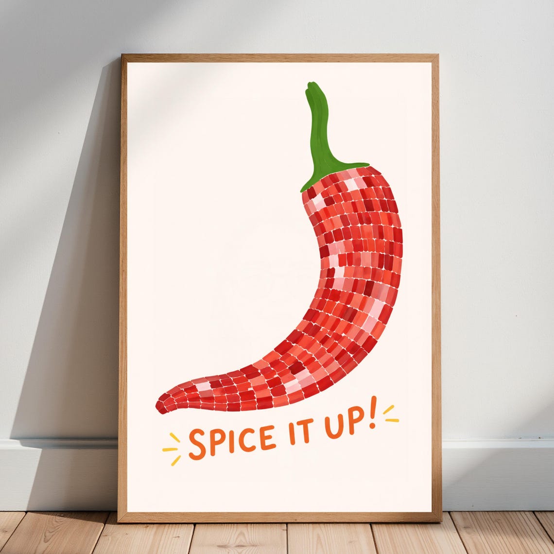 Spice It Up Disco Mosaic Red Chili Pepper Modern Kitchen Poster