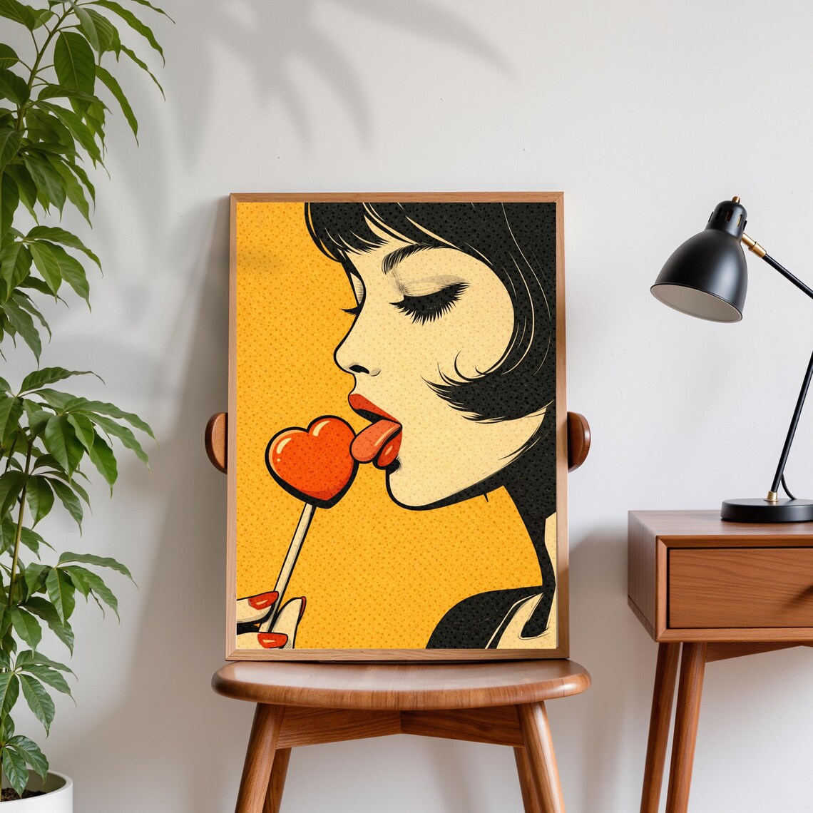 Pop Art Heart Lollipop, Retro Comic Style