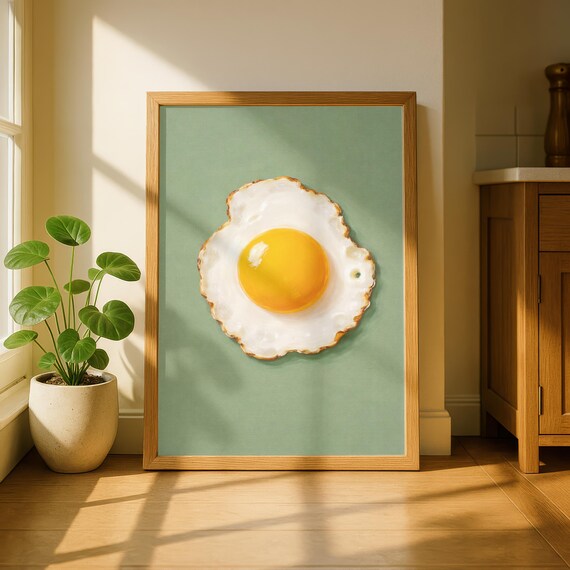 Sunny Side Up Fried Egg Sage Green Minimalist Kitchen Poster