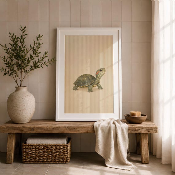 Minimalist Turtle Print Scandinavian Animal Wall Art Neutral Nursery Decor