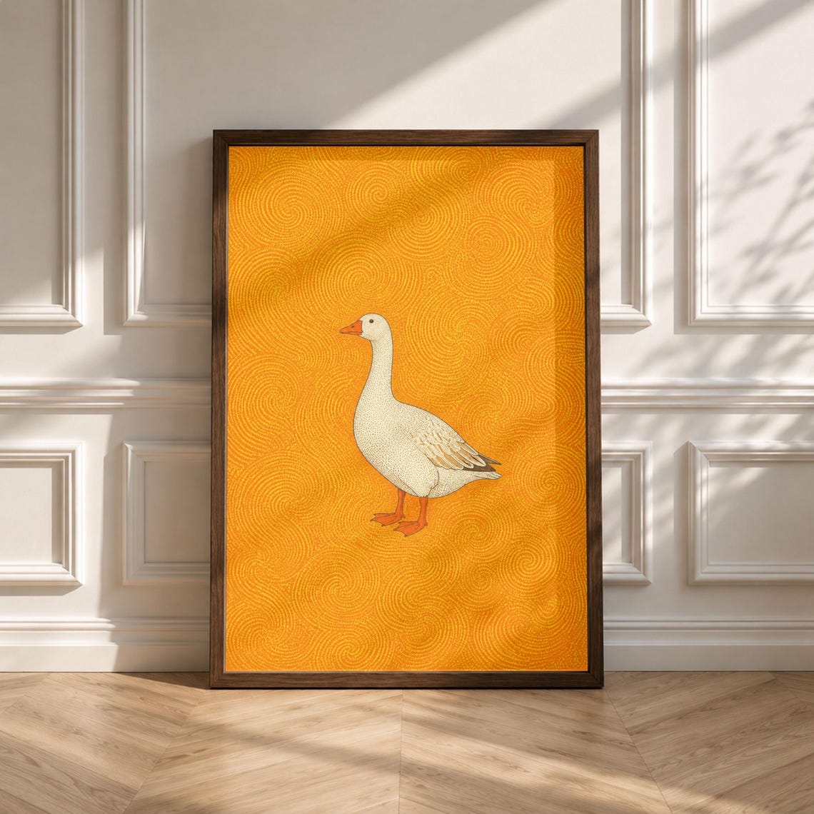 White Goose Orange Swirl Pattern Bold Modern Animal Art Poster