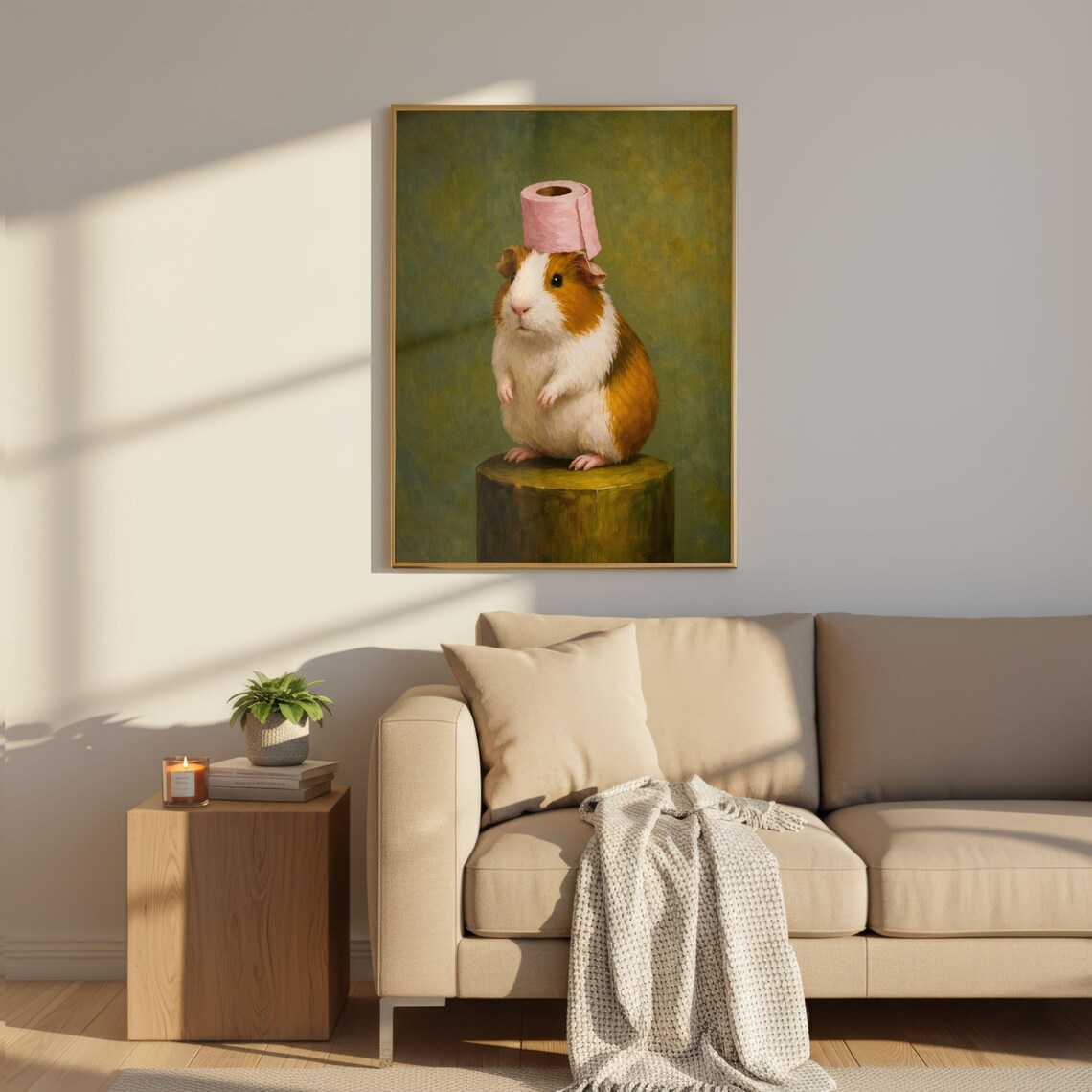 Guinea Pig With Toilet Paper Crown Funny Quirky Animal Poster