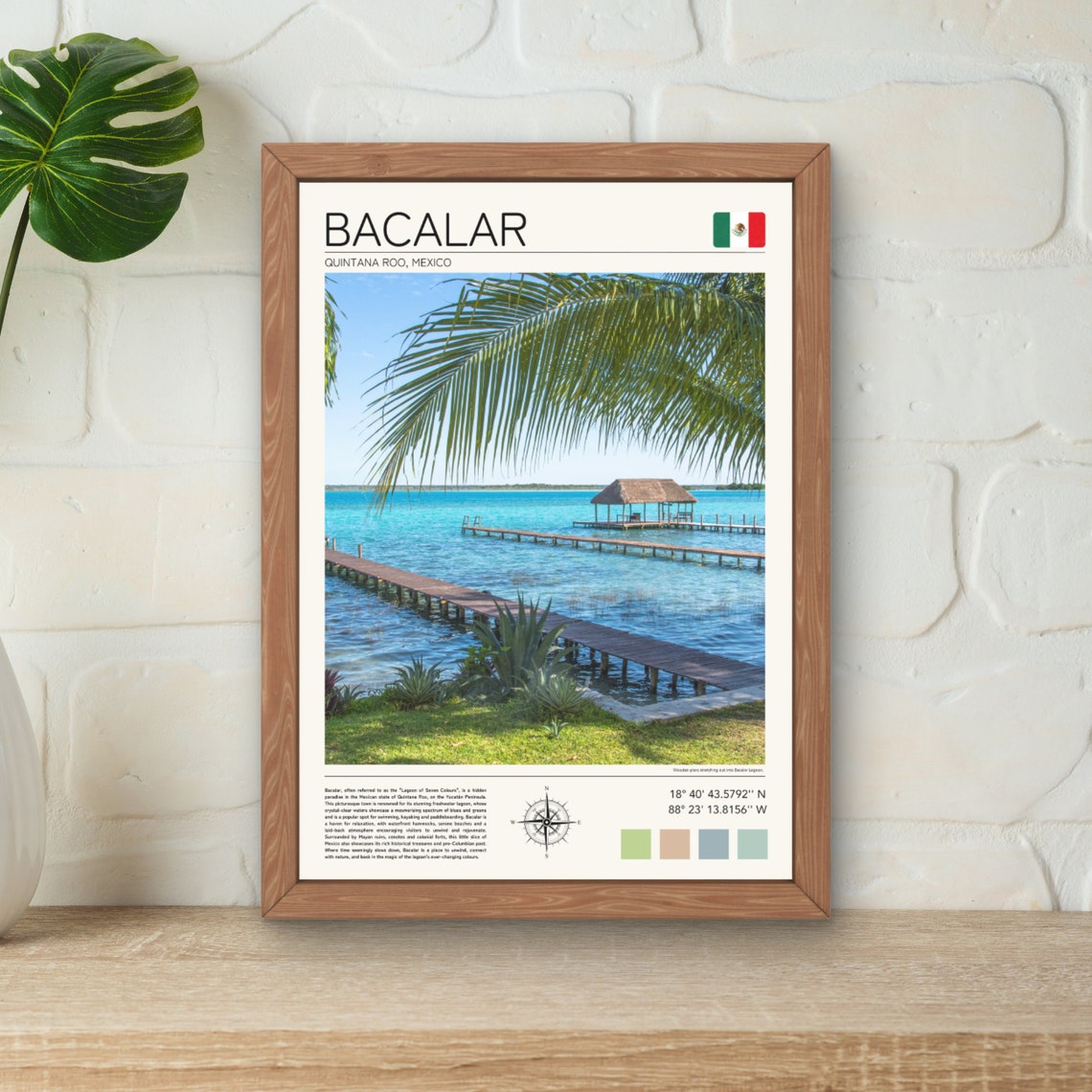 Bacalar Mexico Lagoon Seven Colors Wooden Pier Palm Tropical Poster