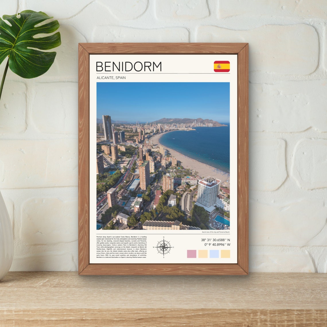 Benidorm Spain Alicante Coast Skyline Beach Aerial Travel Poster