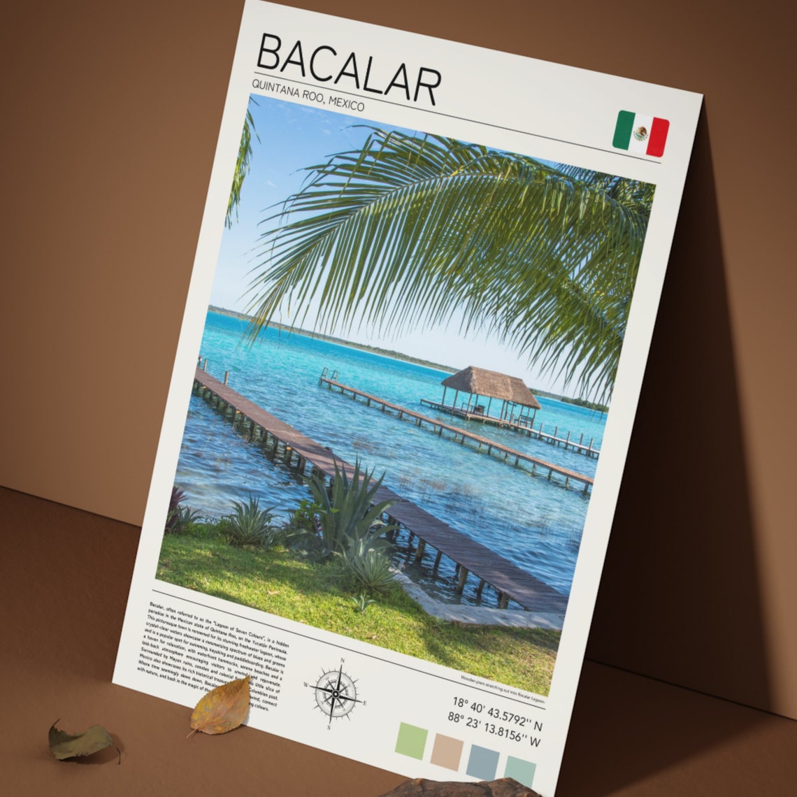 Bacalar Mexico Lagoon Seven Colors Wooden Pier Palm Tropical Poster - Image 4