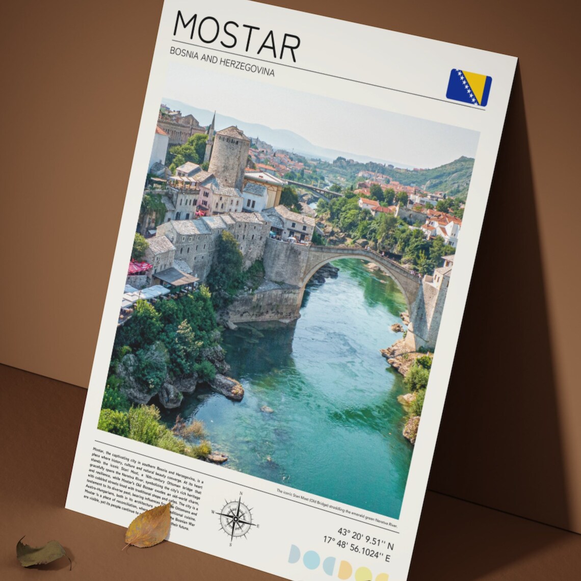 Mostar Bosnia Stari Most Bridge Neretva River Old Town Travel Poster - Image 5