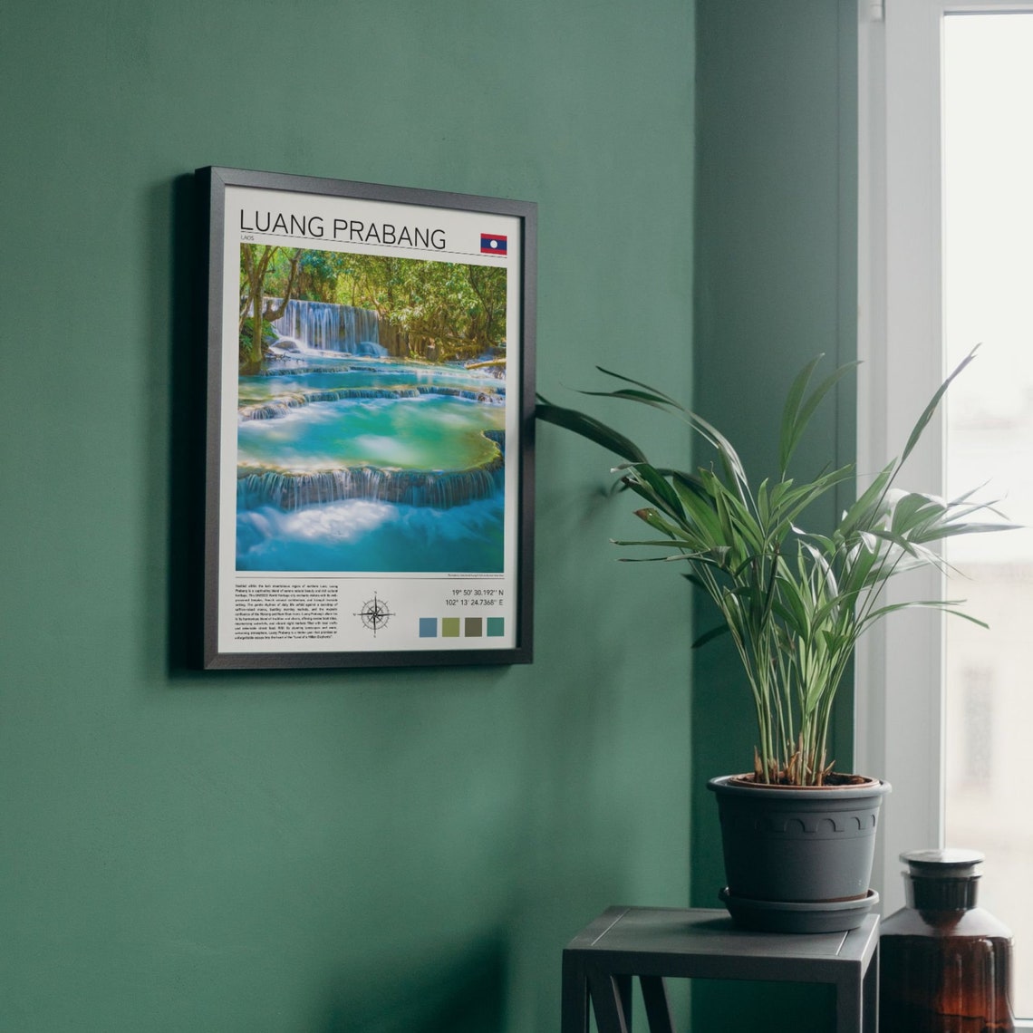 Luang Prabang Laos Turquoise Terraced Waterfall Jungle Travel Poster - Image 2