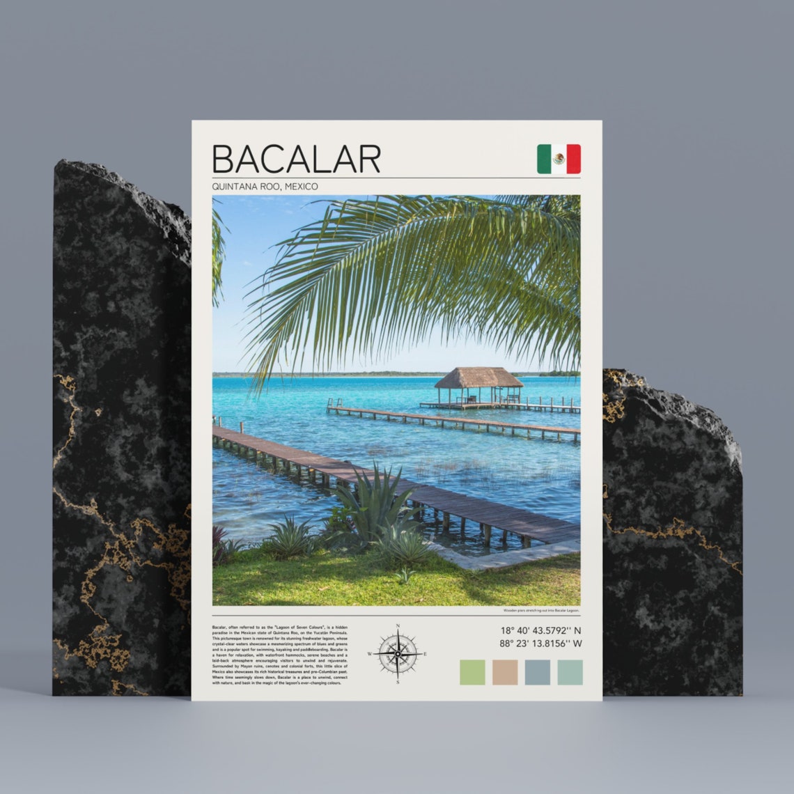 Bacalar Mexico Lagoon Seven Colors Wooden Pier Palm Tropical Poster - Image 5