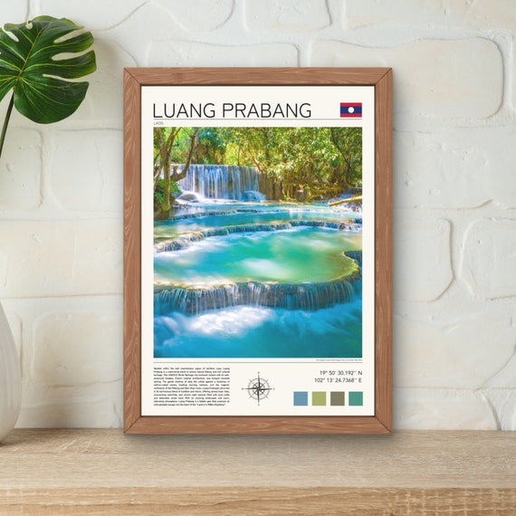 Luang Prabang Print Luang Prabang Wall Art Loas Travel Art Loas Waterfall Print Tat Sae Waterfall Art Kuang Si Waterfall Print