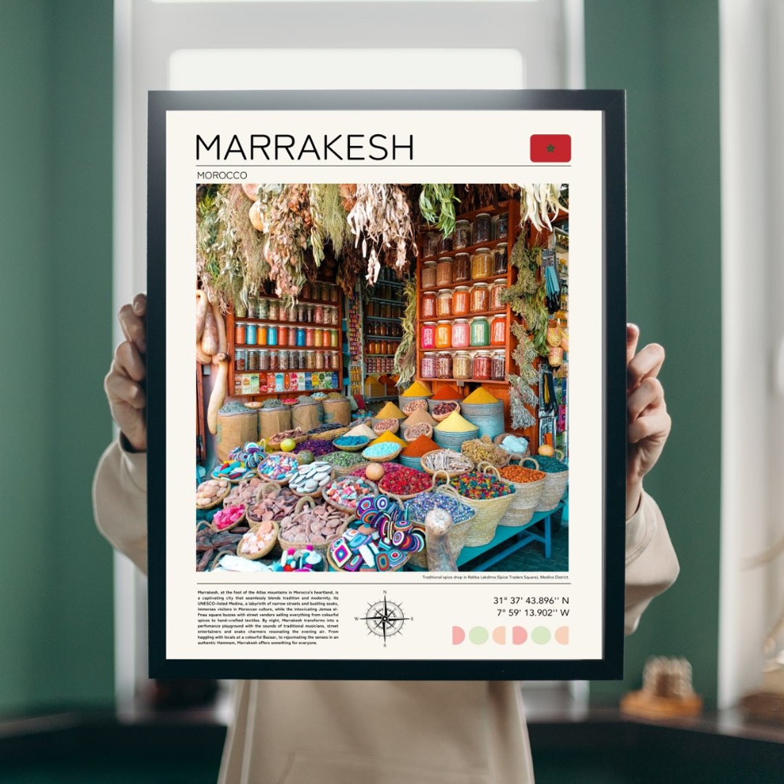 Marrakesh Morocco Colorful Souk Spice Market Bustling Travel Poster - Image 4