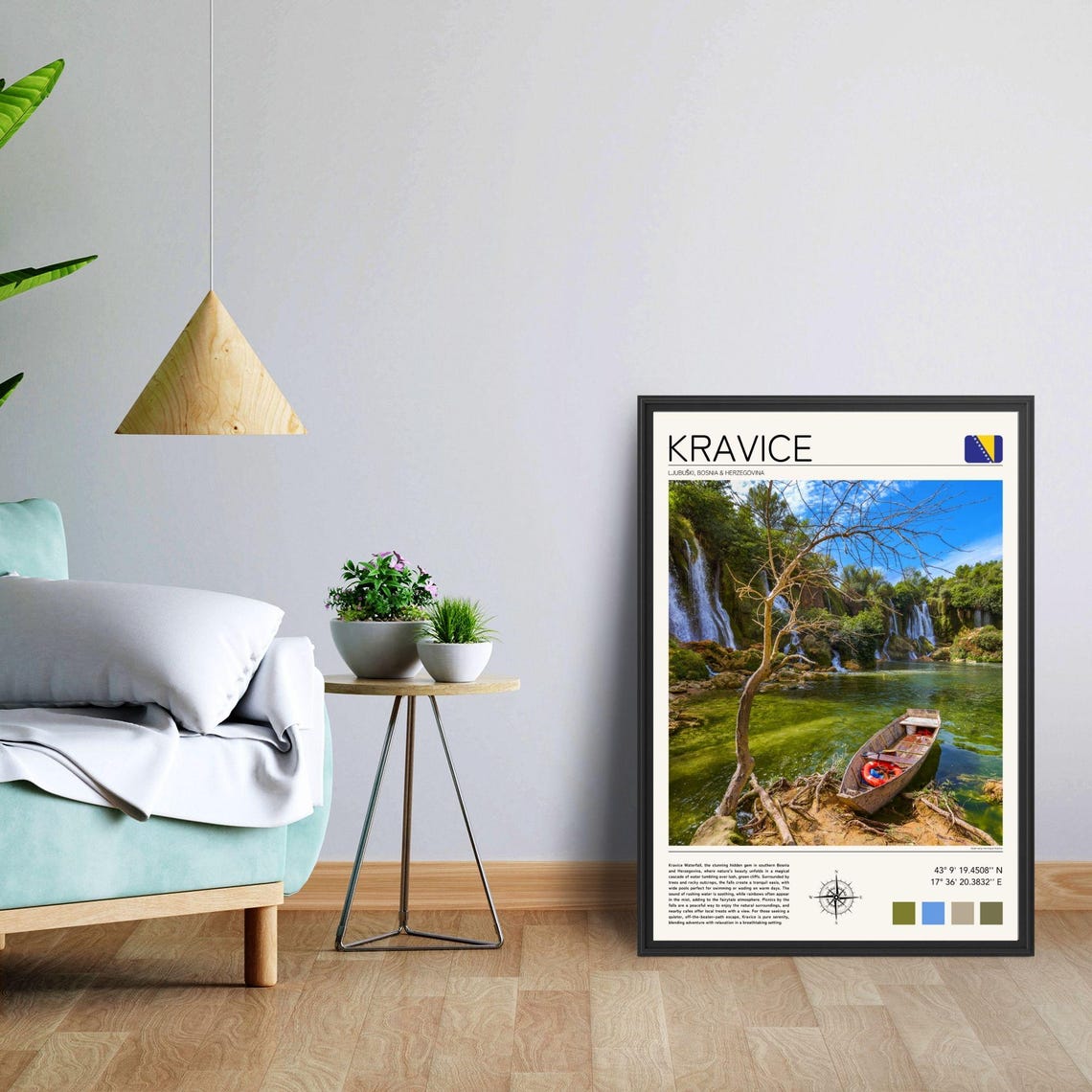 Kravice Waterfall Bosnia Emerald Pool Rowboat Nature Escape Poster - Image 4