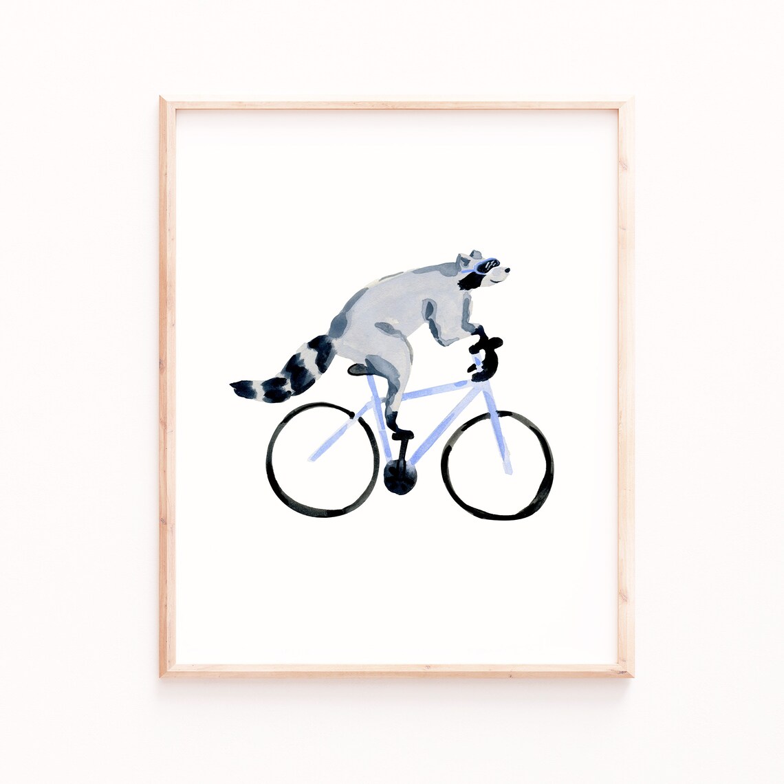 Raccoon Biking Animal Art Print, Funny Wall Art