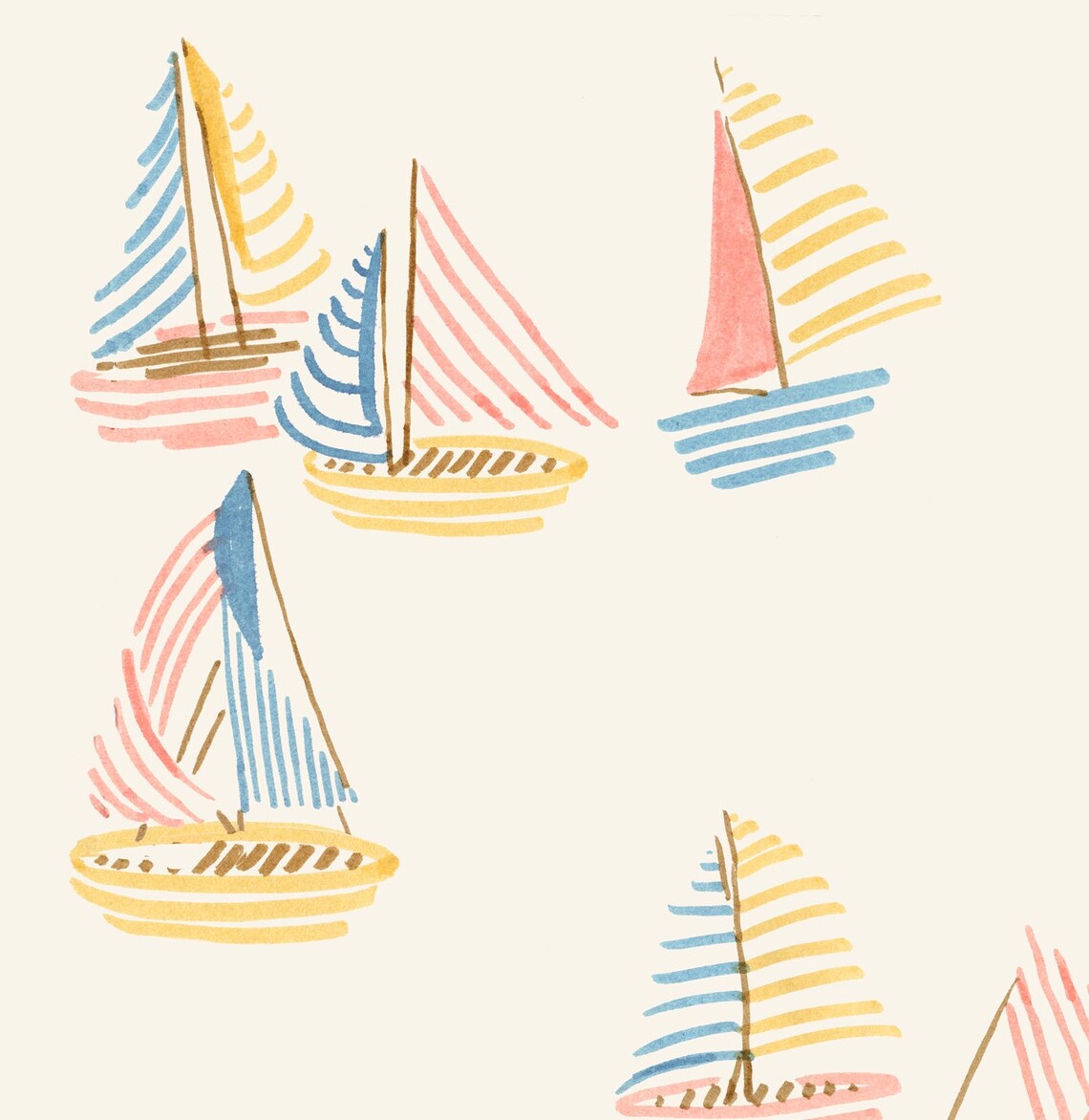 Striped Sailboats Art Print, Neutral Nautical Decor - Image 3