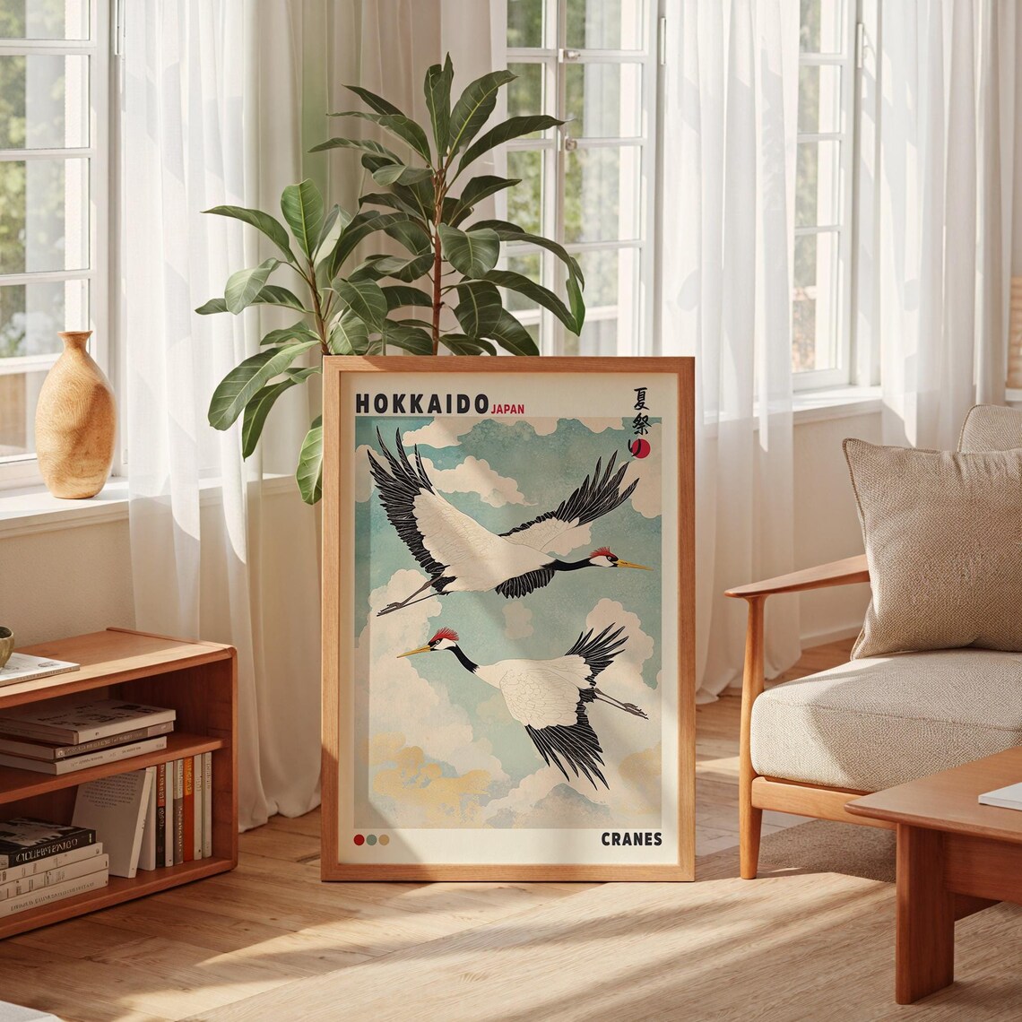 Hokkaido Japan Cranes Summer Festival Japanese Bird Art Poster