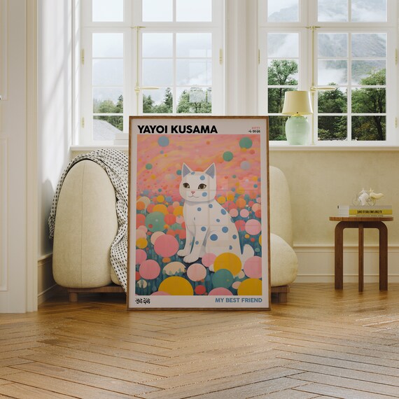 Yayoi Kusama My Best Friend Polka Dot Cat Colorful Pop Poster