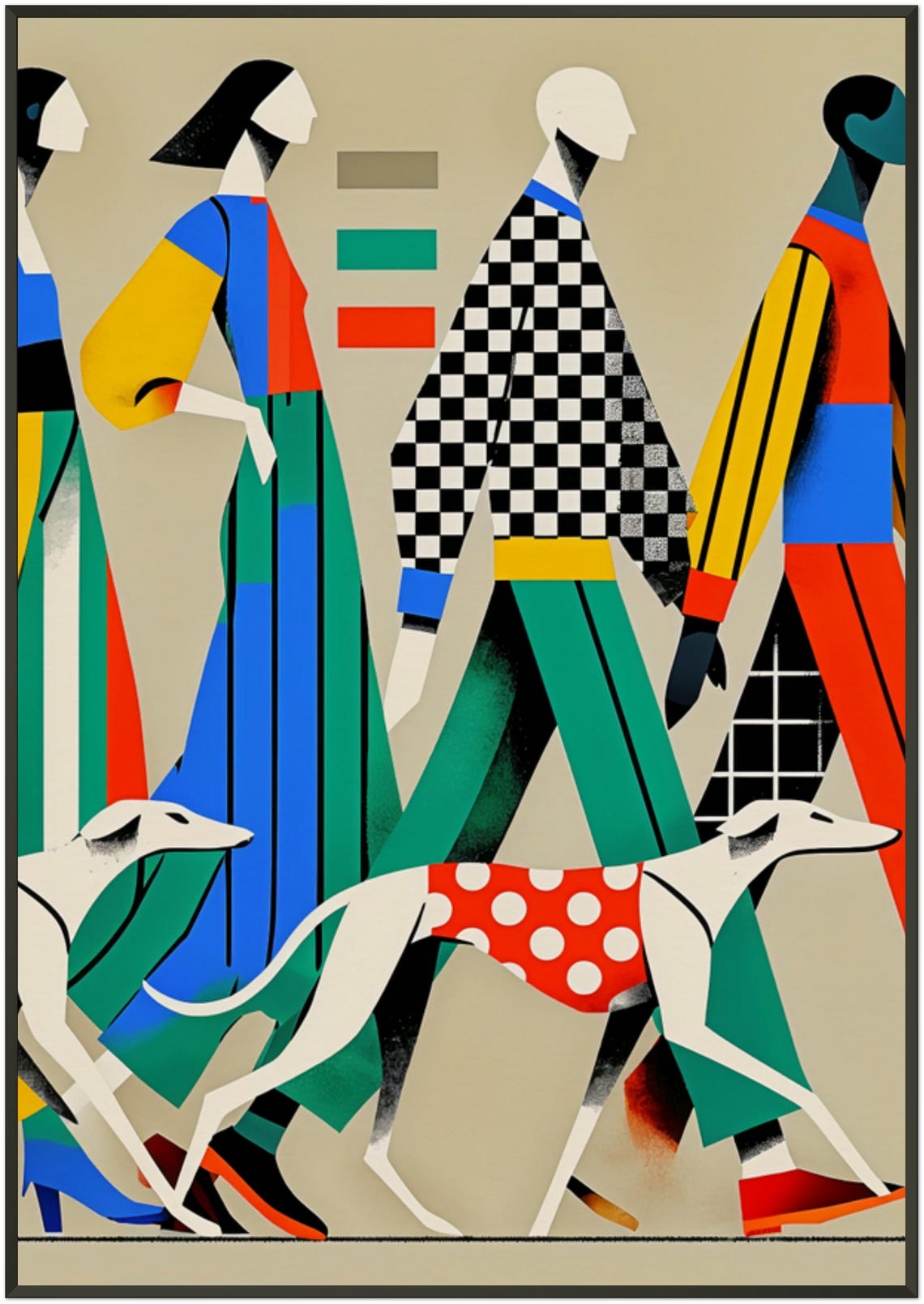 Dog Headed People Walking Greyhounds Surreal Whimsical Art Poster - Image 5