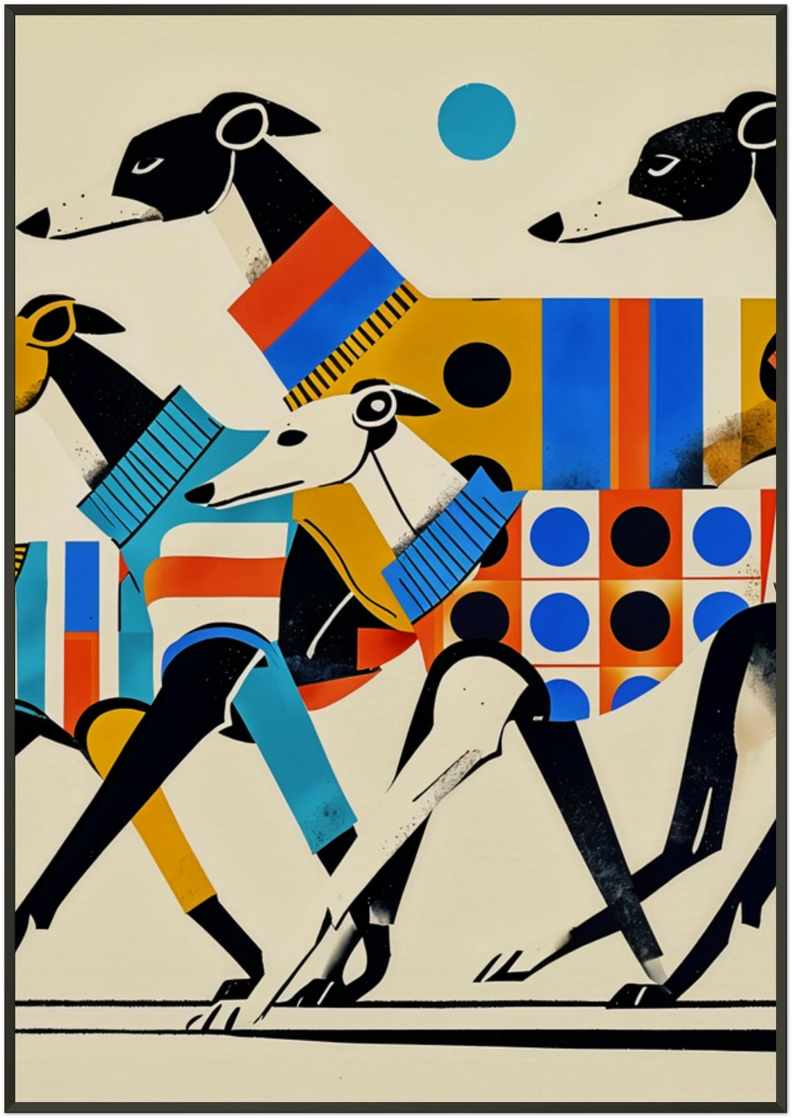 Trio of Greyhounds Colorful Patchwork Geometric Pattern Dog Poster - Image 5