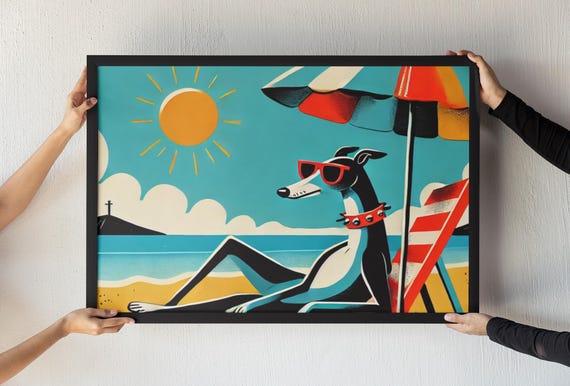 Cute Dog Print Retro Home Poster Funny Colorful Eclectic Posters Wholesome Prints Greyhound Decor Unique Posters