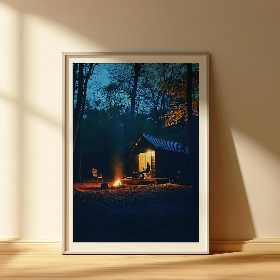 Rustic Cabin In Dark Woods At Night Campfire Fire Pit Art Poster - Image 4