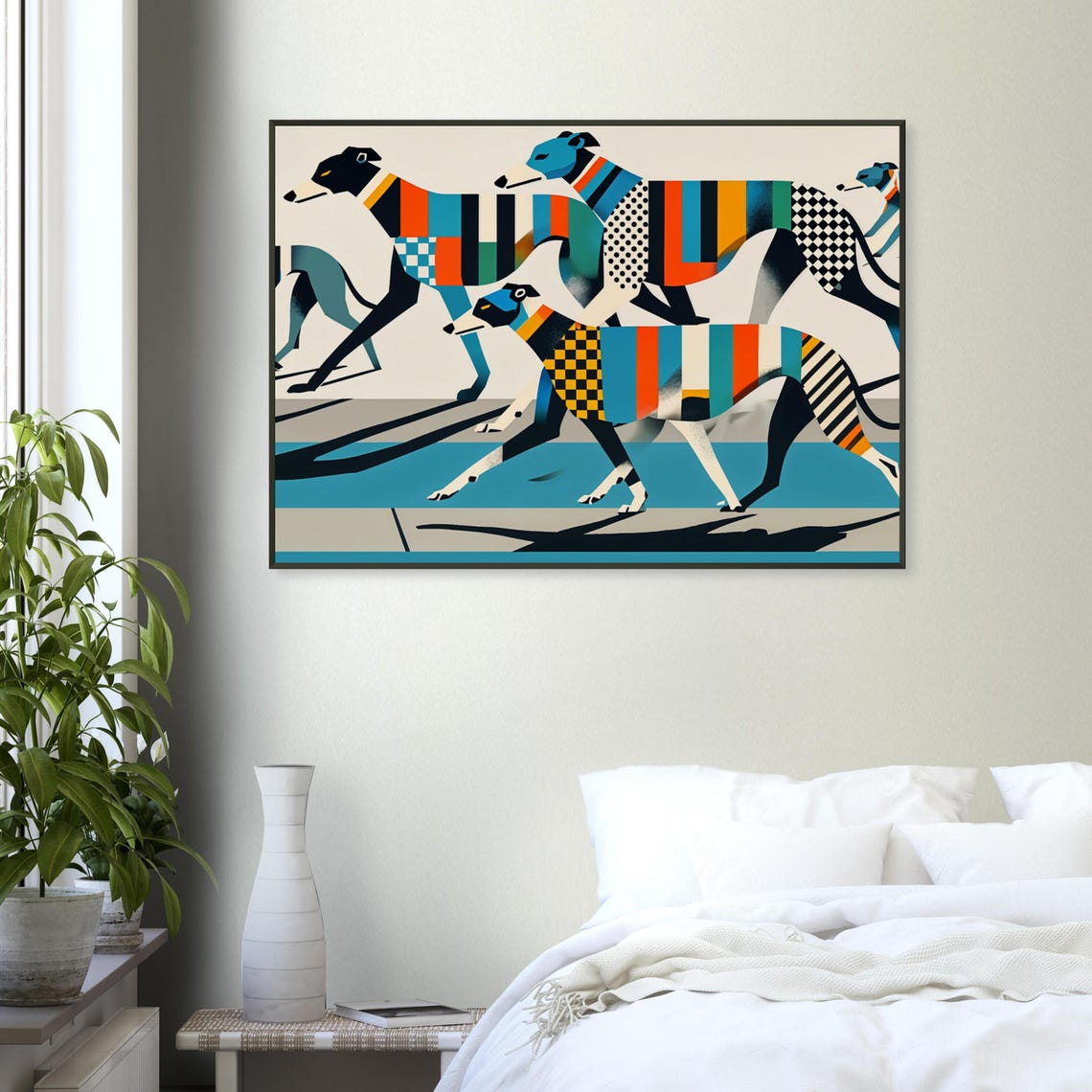 Running Greyhounds Bold Patchwork Geometric Dog Race Sweaters Poster - Image 4