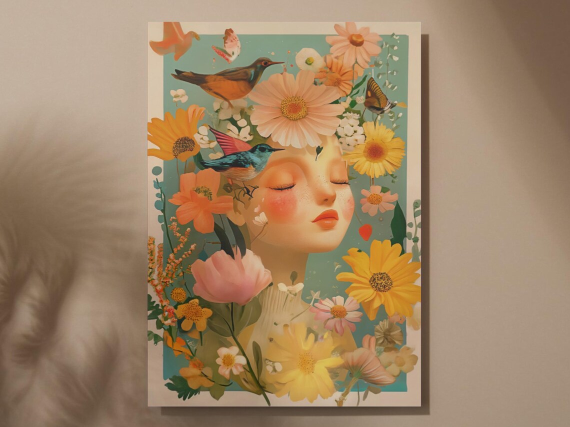Vintage Floral Lady Portrait Butterflies Blooms Retro Boho Poster - Image 5