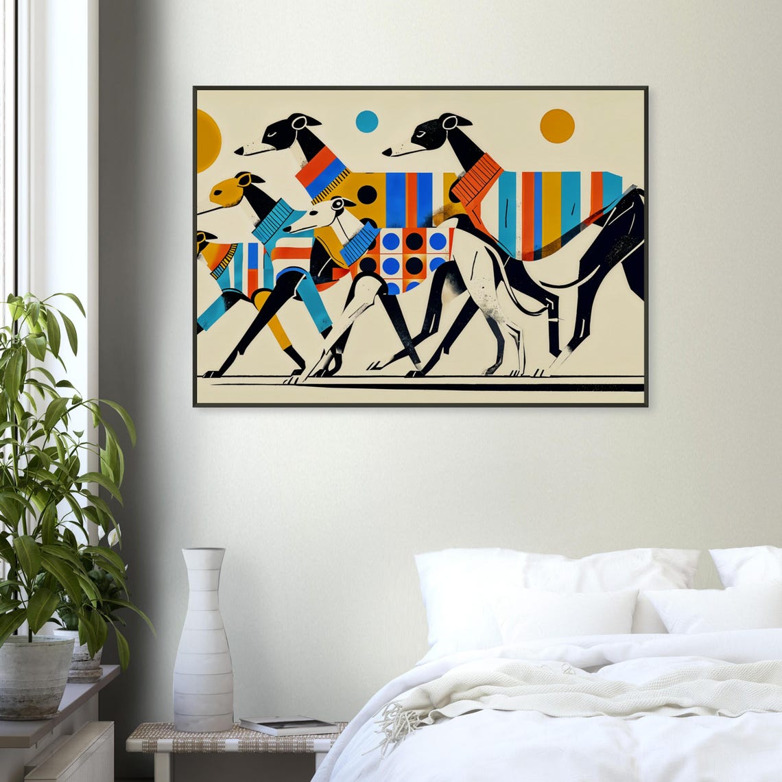 Trio of Greyhounds Colorful Patchwork Geometric Pattern Dog Poster - Image 4