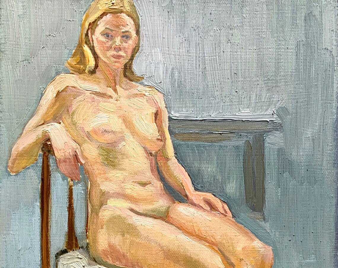Classic Female Nude Seated Figure Impressionist Oil Painting Print
